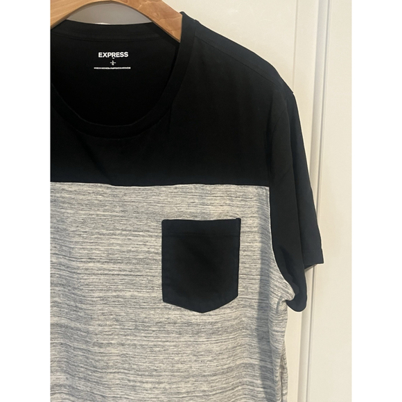 Express Mens Short Sleeve Black Gray Shirt Pocket Mens Size Large, EUC Casual - Picture 3 of 8